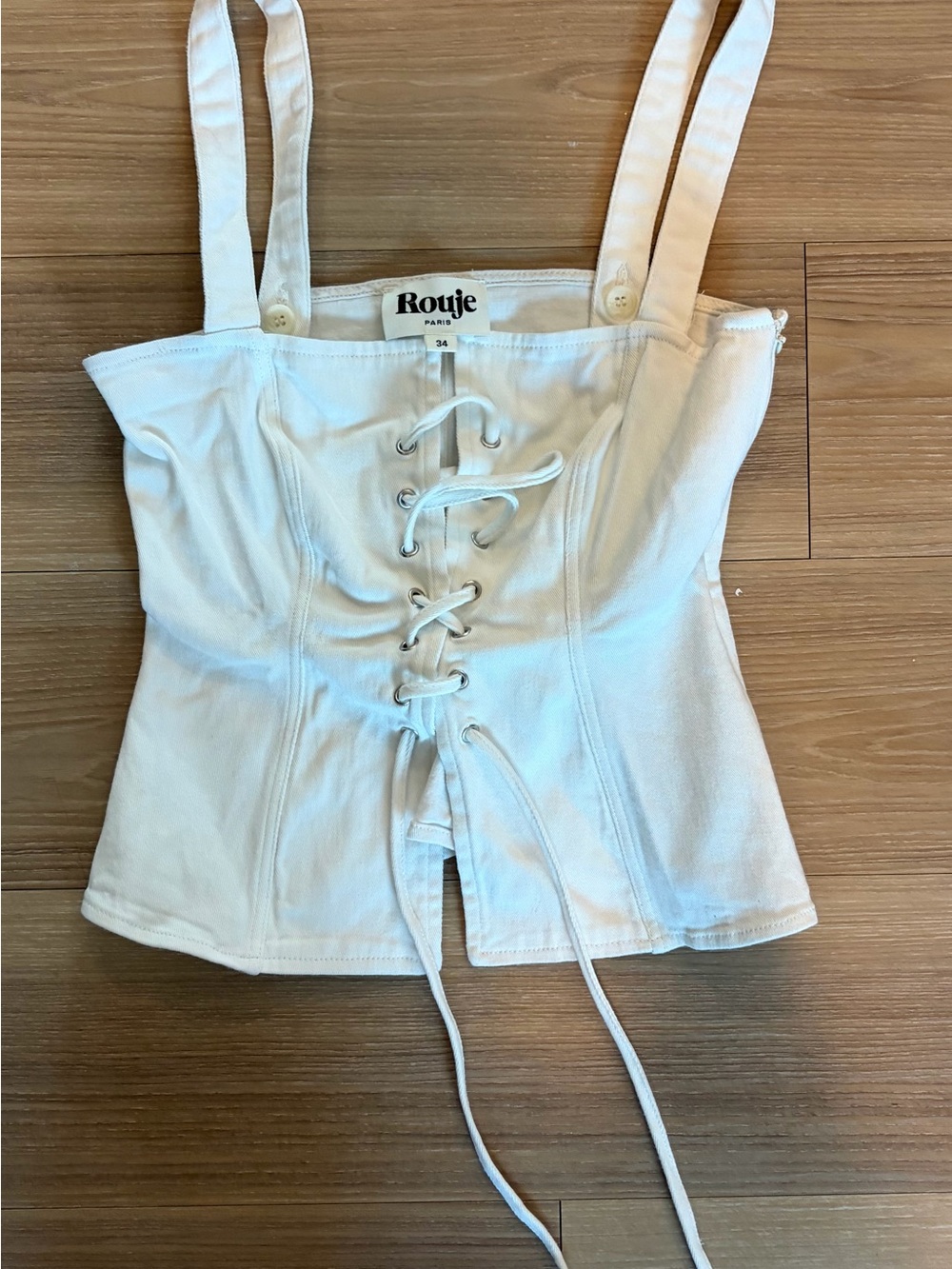 Rouje Paris White Lace-Up Corset Tank Top